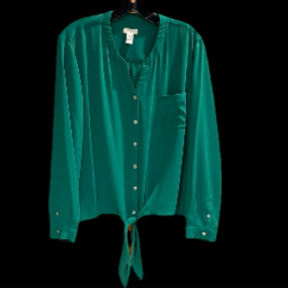 Chico’s Green Blouse with Waist Tie Size 3/XL